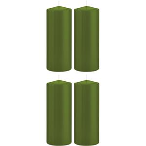 Trend Candles Cilinderkaars/stompkaars - 4x - olijfgroen - 8 x 20 cm - 119 branduren -
