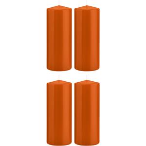 Trend Candles Cilinderkaars/stompkaars - 4x - oranje - 8 x 20 cm - 119 branduren -