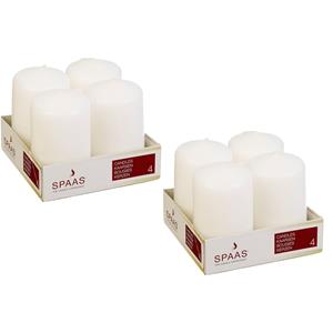SPAAS Stompkaarsen/zuilkaarsen - set van 16x - creme wit - D5 x H8 cm - 12 branduren -