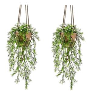 Bellatio flowers & plants 2x Kunstplant hangplant varens in terracotta potten van 16 cm -