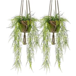 Bellatio flowers & plants kunst hangplant Varen - 2x - in oude terracotta pot - 80 cm -