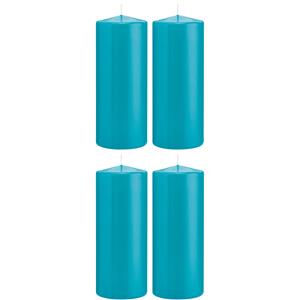 Trend Candles Cilinderkaars/stompkaars - 4x - turquoise - 8 x 20 cm - 119 branduren -