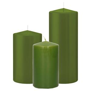 Trend Candles Stompkaarsen set van 6x stuks olijfgroen 12-15-20 cm -