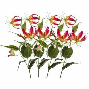 Shoppartners Gloriosa/Klimlelie kunstbloemen/kunstplanten - 4x - rood/geel - 75 cm -