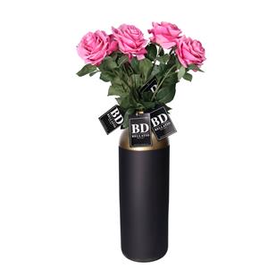 Bellatio Design Kunstbloemen boeket Roos Dijon - 8 stelen - 64 cm - donker roze - kunst zijdebloemen -