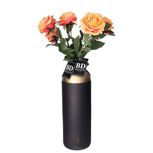 Bellatio Design Kunstbloemen boeket Roos Dijon - 8 stelen - 64 cm - oranje - kunst zijdebloemen -