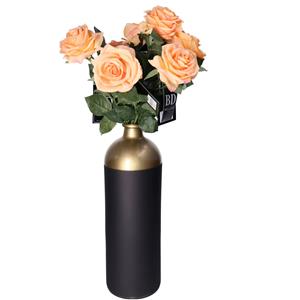Bellatio Design Kunstbloemen boeket Roos Dijon - 8 stelen - 64 cm - perzik kleurig - kunst zijdebloemen -