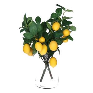 Bellatio Design Kunstbloem citrusfruit tak citroen - 2x - 60 cm - geel - losse steel - Kunst zijdebloemen -