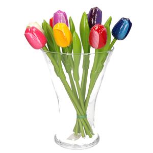 Merkloos Set van bos houten tulpen boeket cm in glazen vaas 25 cm -