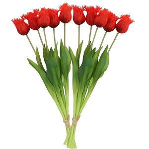 DK Design Kunst tulpen boeket - 10x stuks - rood - real touch - cm -
