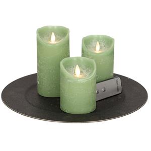 Merkloos Ronde kaarsenplateau zwart van kunststof D33 cm met 3 jade groene LED-kaarsen 10/12,5/15 cm -