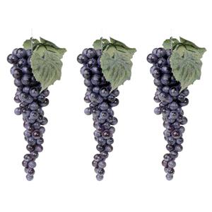 Bellatio flowers & plants Druiventros - 3x - blauw - kunstfruit - 28 cm - kunstdecoratie -