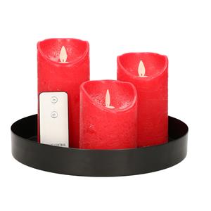 Merkloos Ronde kaarsenplateau zwart van kunststof D33 cm met 3 rode LED-kaarsen 10/12,5/15 cm -