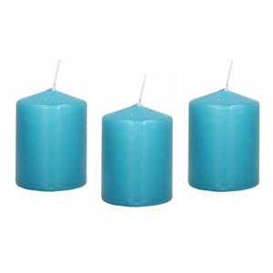 Trend Candles Cilinderkaars/stompkaars - 10x - turquoise - 6 x 8 cm - 29 branduren -