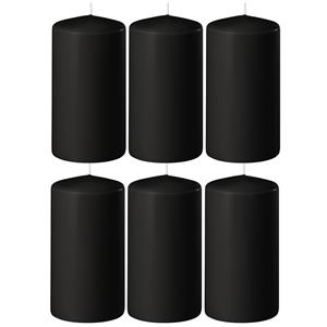 Enlightening Candles 6x Zwarte cilinderkaarsen/stompkaarsen 6 x 15 cm branduren -