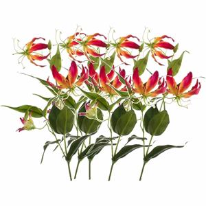 Shoppartners Gloriosa/Klimlelie kunstbloemen/kunstplanten - 5x - rood/geel - 75 cm -