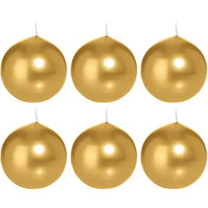 Trend Candles Bolkaars glad - 6x - goud - 8 cm - 25 branduren - ronde kaarsen -
