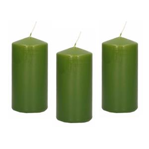Trend Candles Cilinderkaars/stompkaars - 8x - olijfgroen - 6 x 12 cm - branduren -