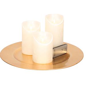 Merkloos Ronde kaarsenplateau goud van kunststof D33 cm met 3 parel witte LED-kaarsen 10/12,5/15 cm -