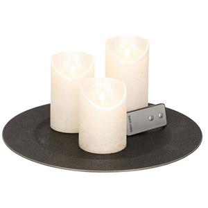 Merkloos Ronde kaarsenplateau zwart van kunststof D33 cm met 3 parel witte LED-kaarsen 10/12,5/15 cm -