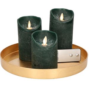Merkloos Ronde kaarsenplateau goud van kunststof D27 cm met 3 groene LED-kaarsen 10/12,5/15 cm -