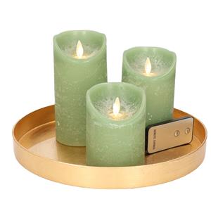 Merkloos Ronde kaarsenplateau goud van kunststof D27 cm met 3 jade groene LED-kaarsen 10/12,5/15 cm -