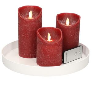 Merkloos Ronde kaarsenplateau wit van kunststof D27 cm met 3 bordeaux rode LED-kaarsen 10/12,5/15 cm -