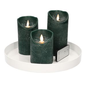 Merkloos Ronde kaarsenplateau wit van kunststof D27 cm met 3 groene LED-kaarsen 10/12,5/15 cm -