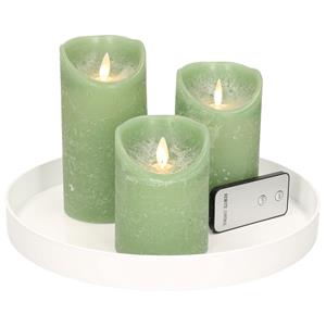 Merkloos Ronde kaarsenplateau wit van kunststof D27 cm met 3 jade groene LED-kaarsen 10/12,5/15 cm -