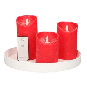 Merkloos Ronde kaarsenplateau wit van kunststof D27 cm met 3 rode LED-kaarsen 10/12,5/15 cm -
