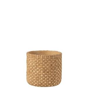 J-Line Bloempot Gewoven - cement - beige - large - Ø 18 cm - 2 stuks