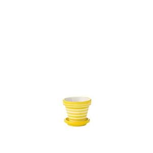 J-Line Flowerpot+Plate Granada Stripes Handmade+Painted Ceramic Yel