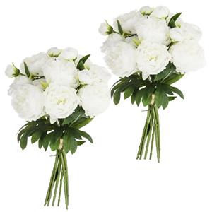 Atmosphera kunstbloemen 2 boeketten 13 witte pioenen 50 cm -