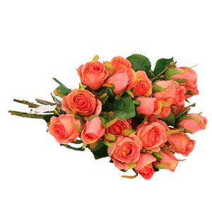 Emerald Kunstbloemen boeket Rozen - 8x - cm - koraal roze - Kunst zijdebloemen -