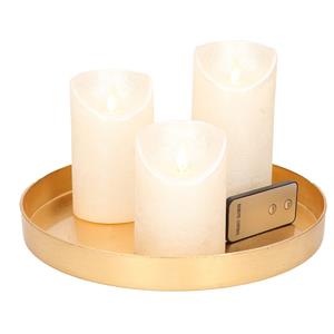 Merkloos Ronde kaarsenplateau goud van kunststof D27 cm met 3 parel witte LED-kaarsen 10/12,5/15 cm -