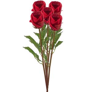 Emerald Kunstbloem Roos Bud tak - 5x - cm - rood - Kunst zijdebloemen -