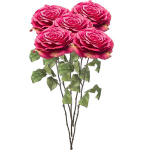 Emerald Kunstbloem Roos Laurie tak - 5x - 57 cm - fuchsia - Kunst zijdebloemen -