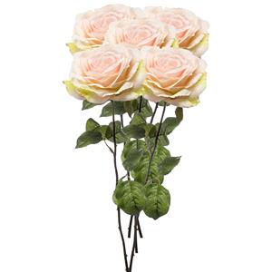 Emerald Kunstbloem Roos Laurie tak - 5x - 57 cm - licht roze - Kunst zijdebloemen -
