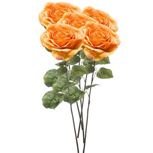 Emerald Kunstbloem Roos Laurie tak - 5x - 57 cm - oranje - Kunst zijdebloemen -