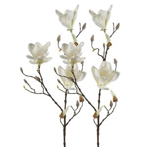 Emerald Kunstbloem Magnolia tak - 2x - 90 cm - wit/creme - Kunst zijdebloemen -