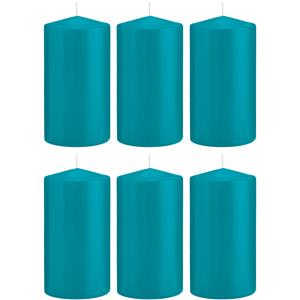Trend Candles Cilinderkaars/stompkaars - 6x - turquoise - 8 x 15 cm - 69 branduren -