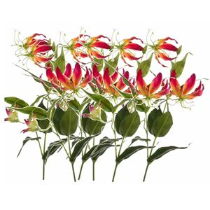Shoppartners Gloriosa/Klimlelie kunstbloemen/kunstplanten - 6x - rood/geel - 75 cm -