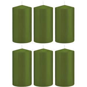 Trend Candles Cilinderkaars/stompkaars - 6x - olijfgroen - 8 x 15 cm - 69 branduren -