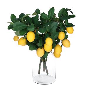 Bellatio Design Kunstbloem citrusfruit tak citroen - 3x - 60 cm - geel - losse steel - Kunst zijdebloemen -