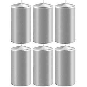Enlightening Candles 6x Metallic zilveren cilinderkaarsen/stompkaarsen 6 x 15 cm branduren -