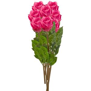 Emerald Kunstbloemen boeket Roos Bud - 8x - cm - fuchsia - Kunst zijdebloemen -