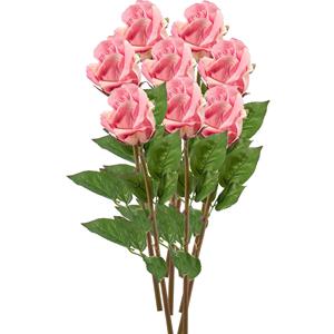 Emerald Kunstbloemen boeket Roos Bud - 8x - cm - roze - Kunst zijdebloemen -