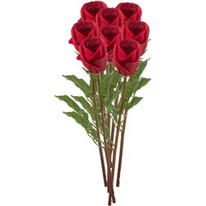 Emerald Kunstbloemen boeket Roos Bud tak - 8x - cm - rood - Kunst zijdebloemen -
