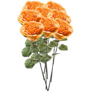 Emerald Kunstbloemen boeket Roos Laurie - 8x - 57 cm - oranje - Kunst zijdebloemen -