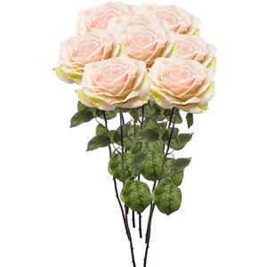 Emerald Kunstbloemen boeker Roos Laurie - 8x - 57 cm - licht roze - Kunst zijdebloemen -